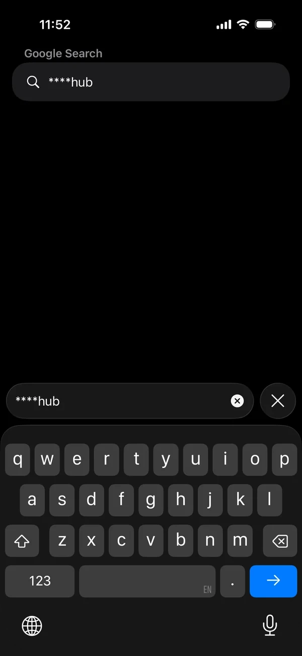 A search bar at night, with the search already typed