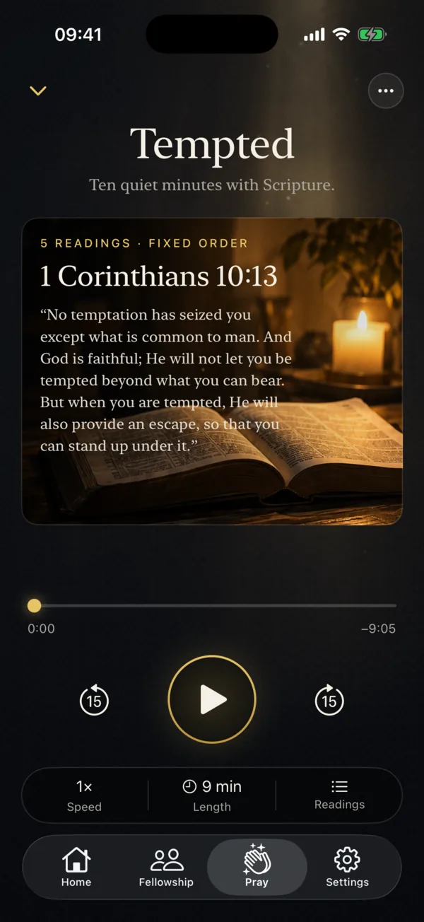 Flamonk ‘Tempted’ session player: ten quiet minutes with Scripture, starting with 1 Corinthians 10:13